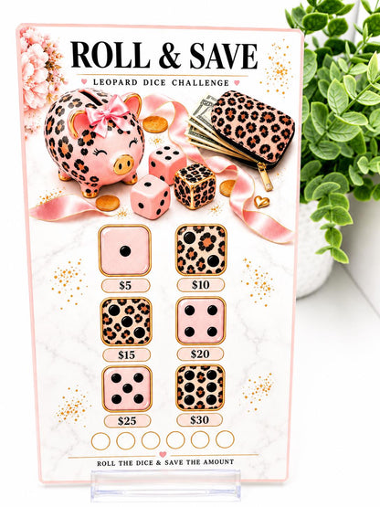 Leopard Glam Savings Challenges | Pink Budget Binder Inserts, Scratch Off, Dice (A6)