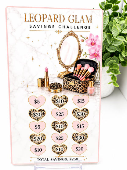 Leopard Glam Savings Challenges | Pink Budget Binder Inserts, Scratch Off, Dice (A6)