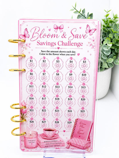 Pink Savings Challenge Binder Set | Cash Stuffing Budget Inserts (Reusable)