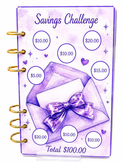 1K Savings Challenge Binder | Purple Cash Stuffing Budget Planner | A6 Money Saving Challenge | Gift for Her