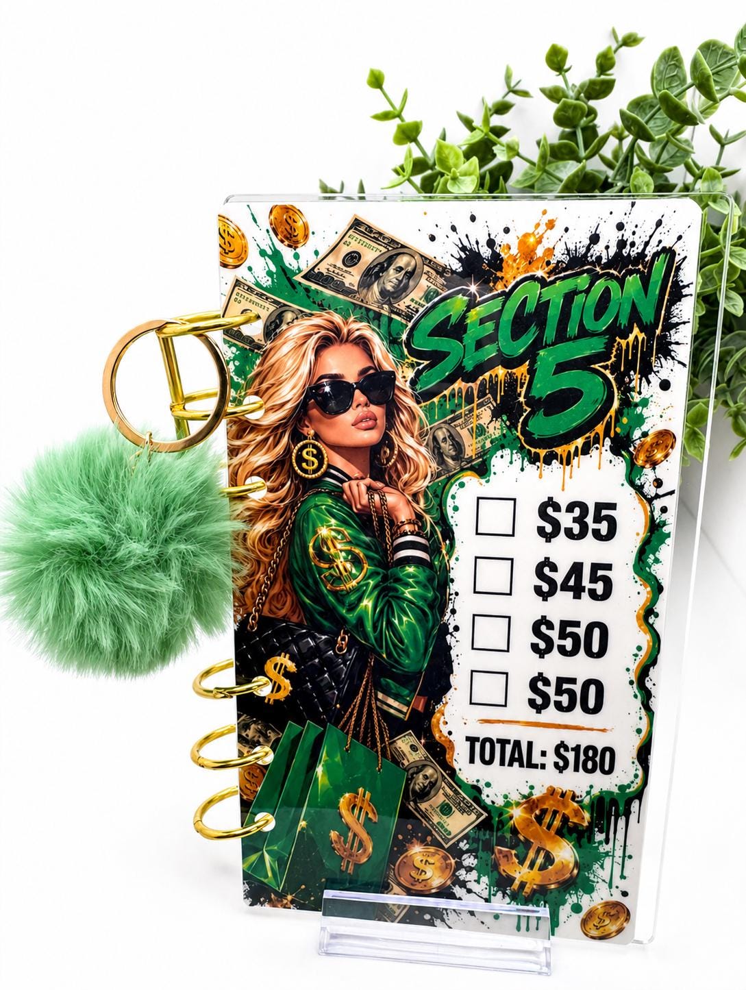 1K Savings Challenge Clear Acrylic Binder Bundle with Cash Envelopes, Trackers and Pom-Pom