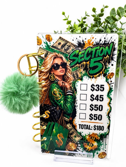 1K Savings Challenge Clear Acrylic Binder Bundle with Cash Envelopes, Trackers and Pom-Pom