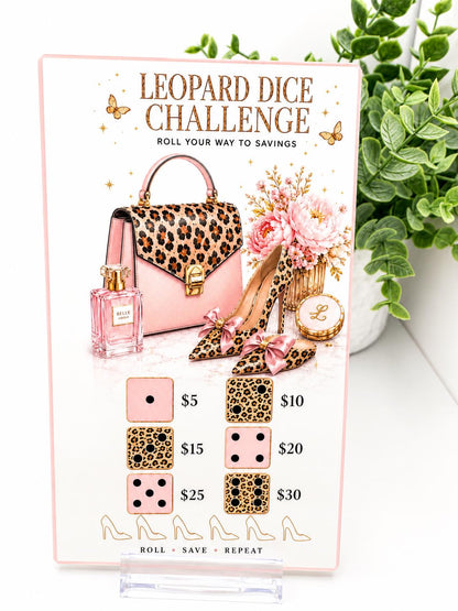 Leopard Glam Savings Challenges | Pink Budget Binder Inserts, Scratch Off, Dice (A6)