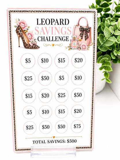 Leopard Glam Savings Challenges | Pink Budget Binder Inserts, Scratch Off, Dice (A6)