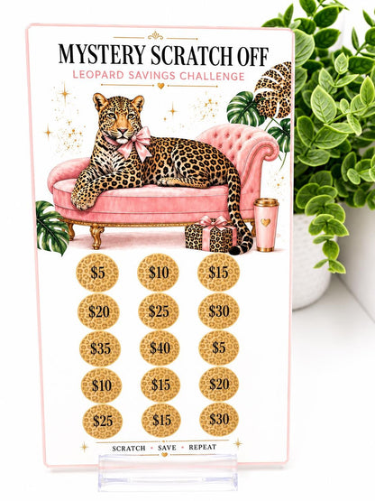 Leopard Glam Savings Challenges | Pink Budget Binder Inserts, Scratch Off, Dice (A6)