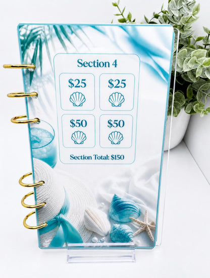 1K Vacation Savings Challenge Acrylic Binder Bundle with Cash Envelopes and Pom-Pom