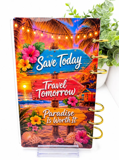 Tropical 1K Vacation Savings Challenge Acrylic Binder Bundle with Cash Envelopes and Pom-Pom