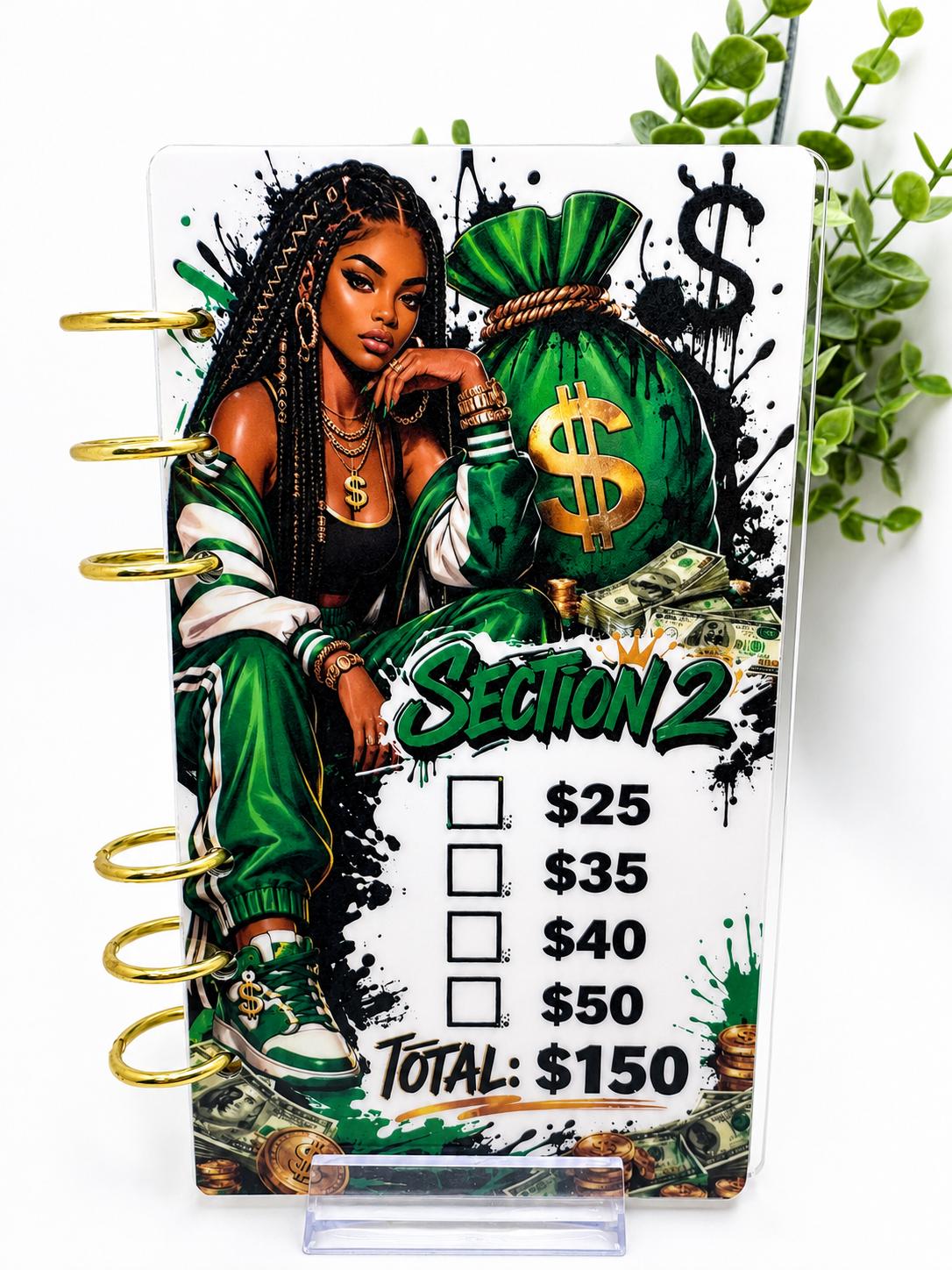 1K Savings Challenge Acrylic Binder Bundle with Cash Envelopes and Black Pom-Pom