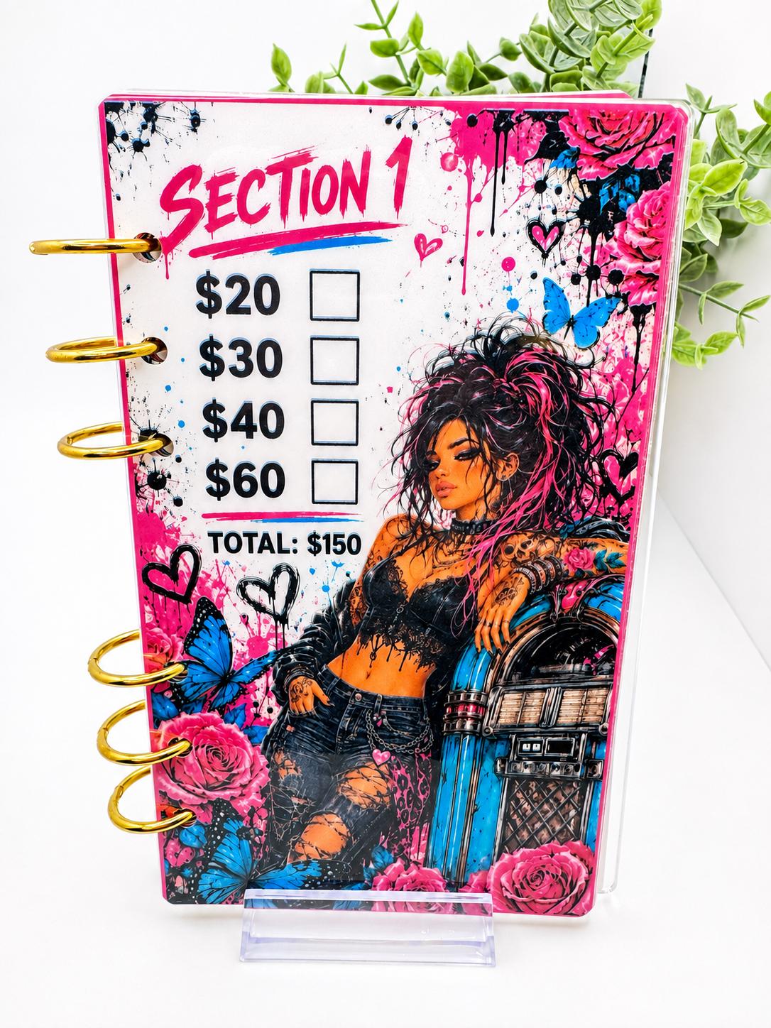 1K Savings Challenge Acrylic Binder Bundle with Cash Envelopes and Pink Pom-Pom