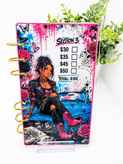 1K Savings Challenge Acrylic Binder Bundle with Cash Envelopes and Pink Pom-Pom