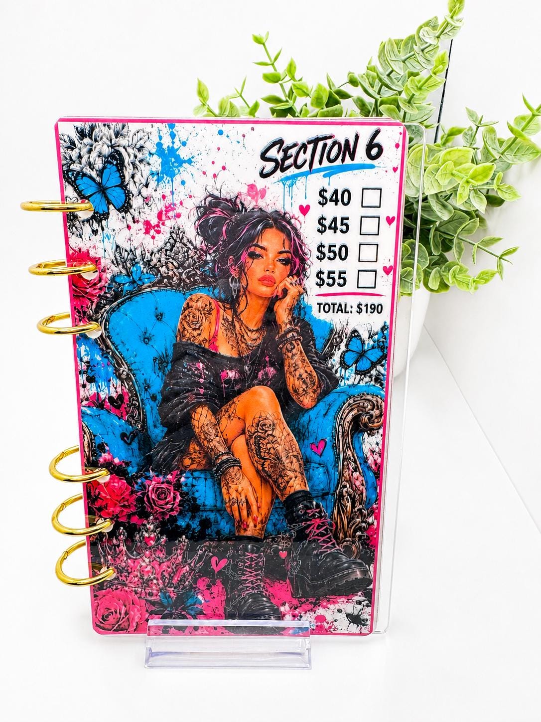 1K Savings Challenge Acrylic Binder Bundle with Cash Envelopes and Pink Pom-Pom