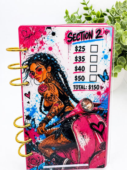 1K Savings Challenge Acrylic Binder Bundle with Cash Envelopes and Pink Pom-Pom