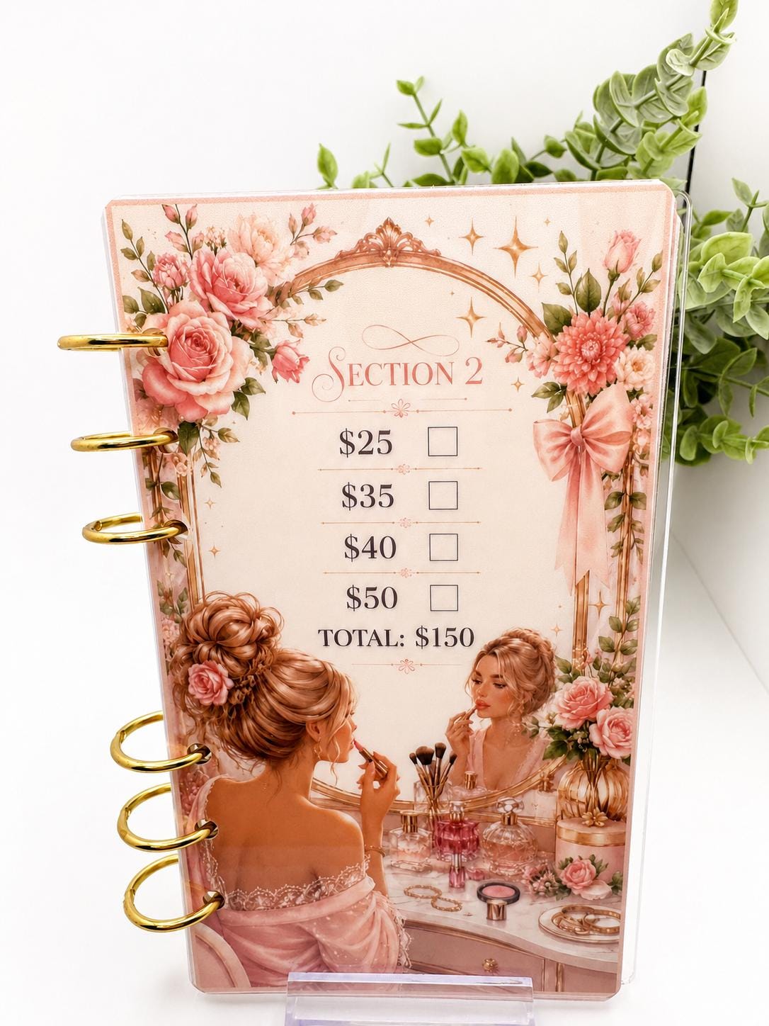 Blush 1K Savings Challenge Acrylic Binder Bundle with Cash Envelopes and Pom-Pom