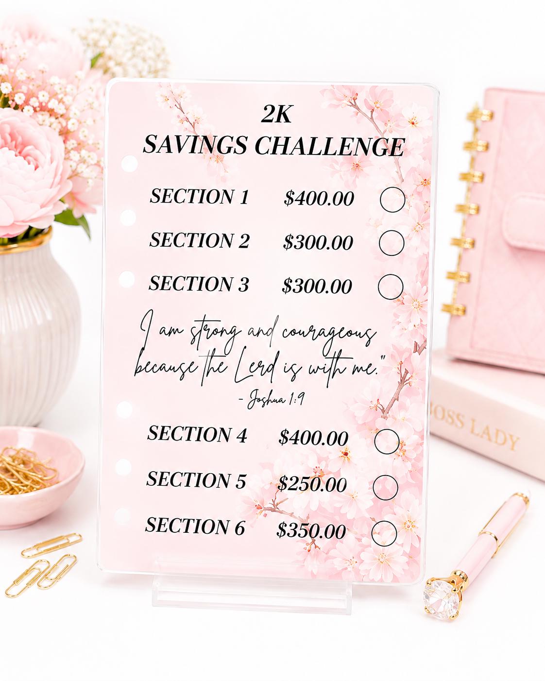 2K Savings Challenge Binder Inserts | Pink Floral Budget Tracker (A6)