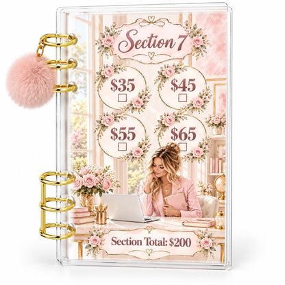 1K Savings Challenge A6 Cash Binder with Pink Pom-Pom