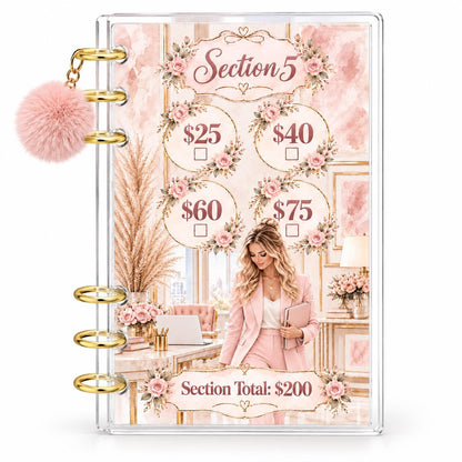 1K Savings Challenge A6 Cash Binder with Pink Pom-Pom