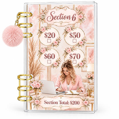 1K Savings Challenge A6 Cash Binder with Pink Pom-Pom