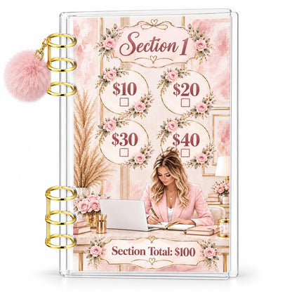 1K Savings Challenge A6 Cash Binder with Pink Pom-Pom