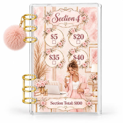 1K Savings Challenge A6 Cash Binder with Pink Pom-Pom
