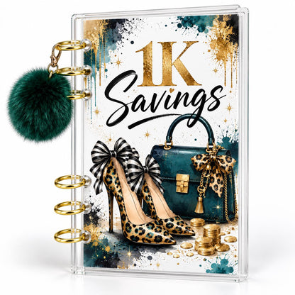 1K Savings Challenge Binder, A6 Acrylic Budget Planner, Green Pom Pom