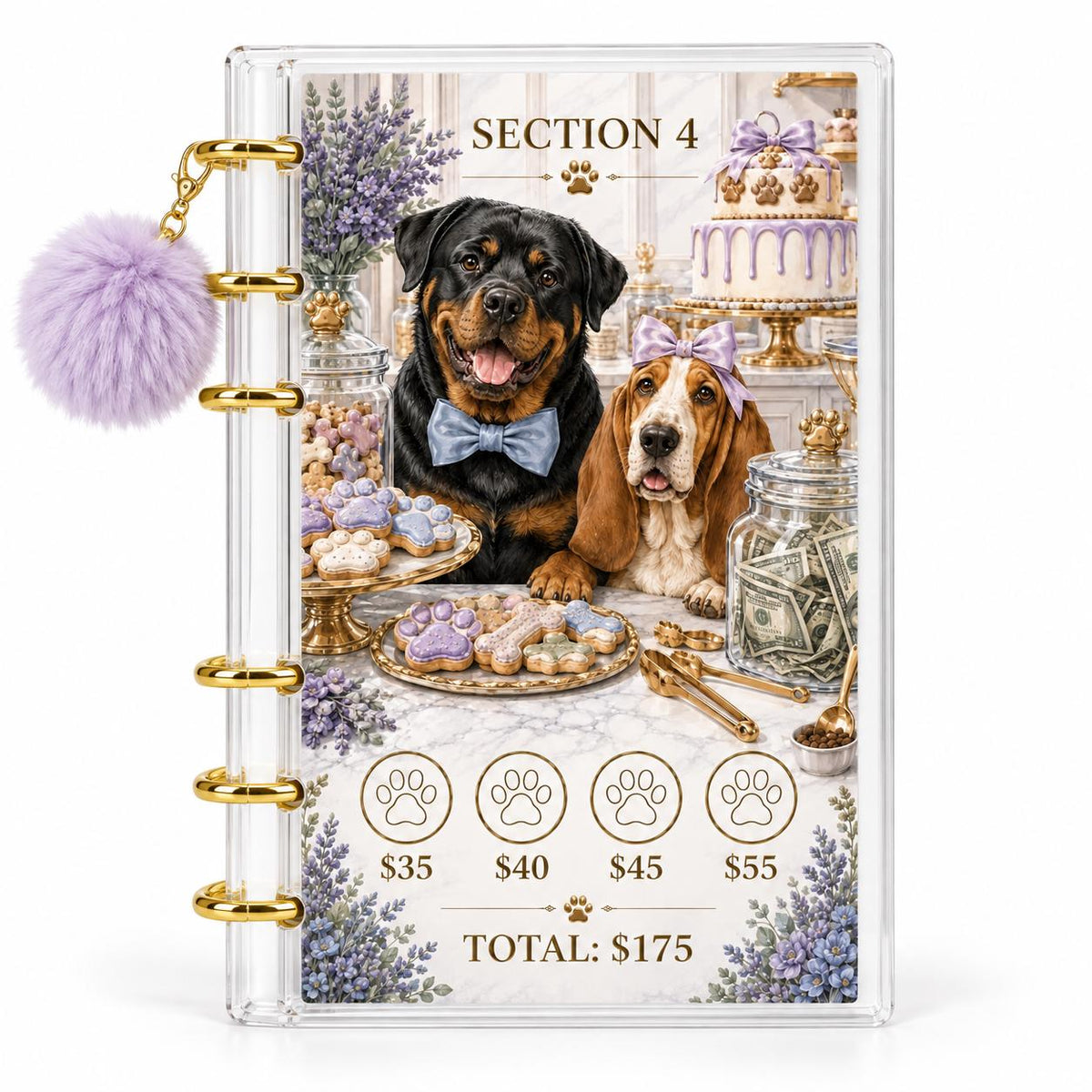 Dog 1K Savings Challenge Binder A6 Clear Acrylic Cash Budget Bundle