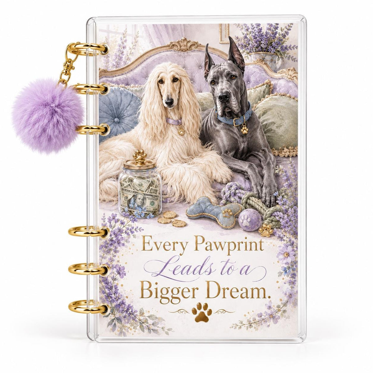 Dog 1K Savings Challenge Binder A6 Clear Acrylic Cash Budget Bundle