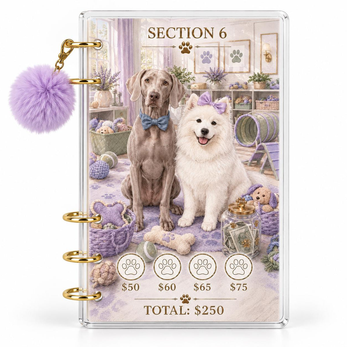 Dog 1K Savings Challenge Binder A6 Clear Acrylic Cash Budget Bundle