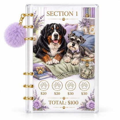 Dog 1K Savings Challenge Binder A6 Clear Acrylic Cash Budget Bundle