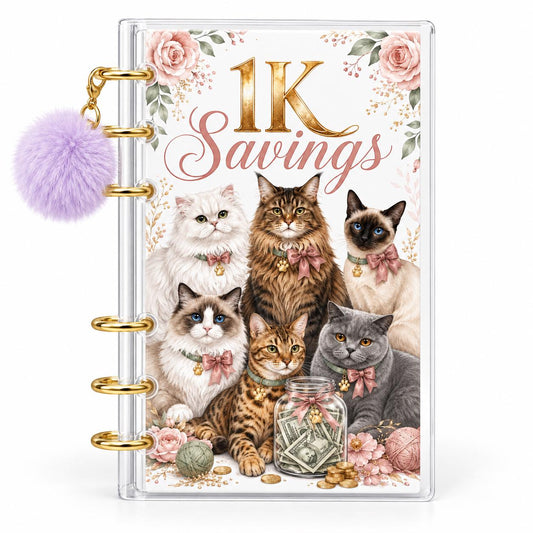Cat 1K Savings Challenge A6 Clear Acrylic Cash Budget Binder Bundle