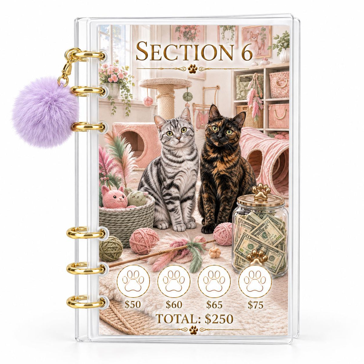 Cat 1K Savings Challenge A6 Clear Acrylic Cash Budget Binder Bundle