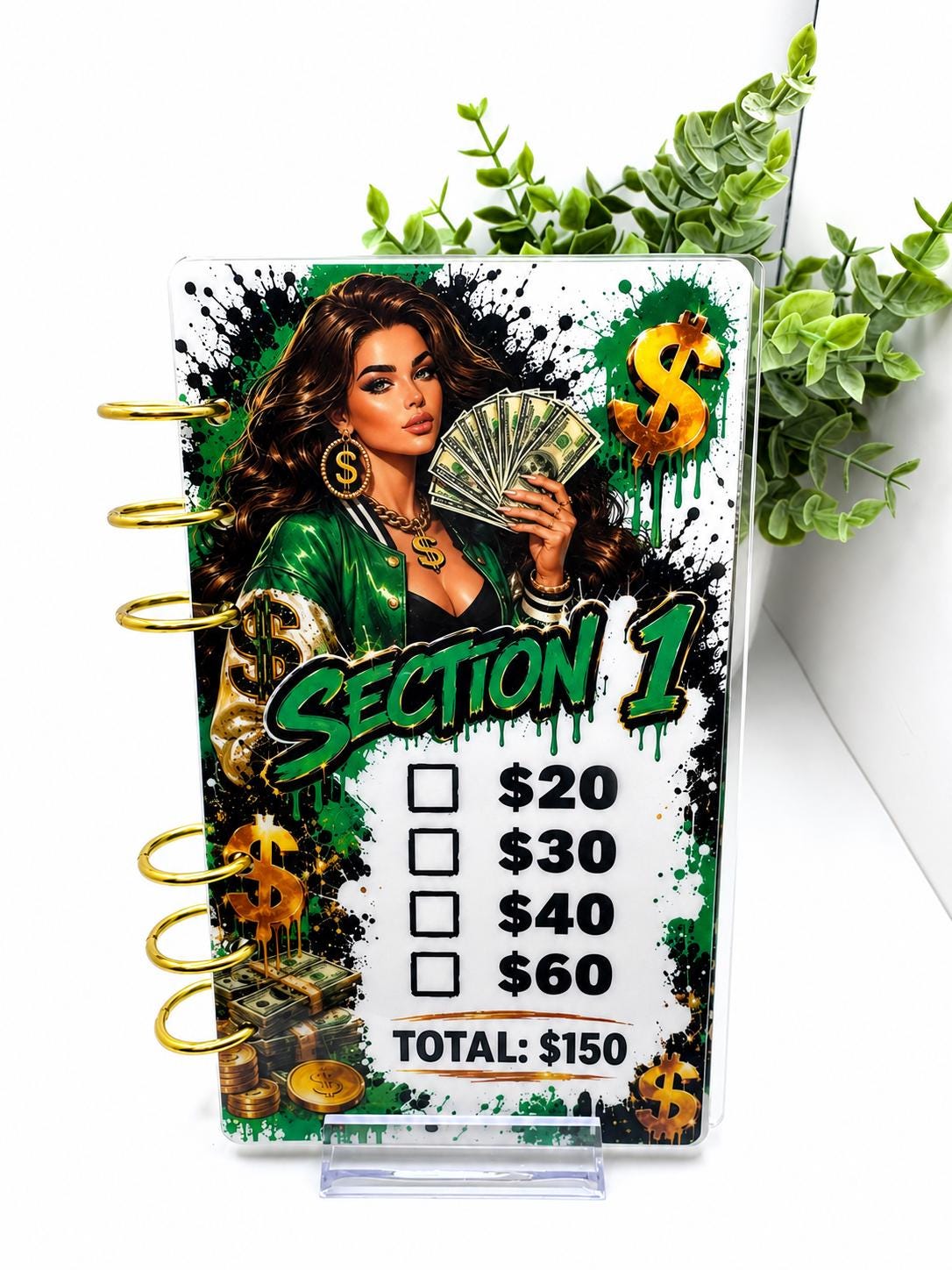 1K Savings Challenge Clear Acrylic Binder Bundle with Cash Envelopes, Trackers and Pom-Pom