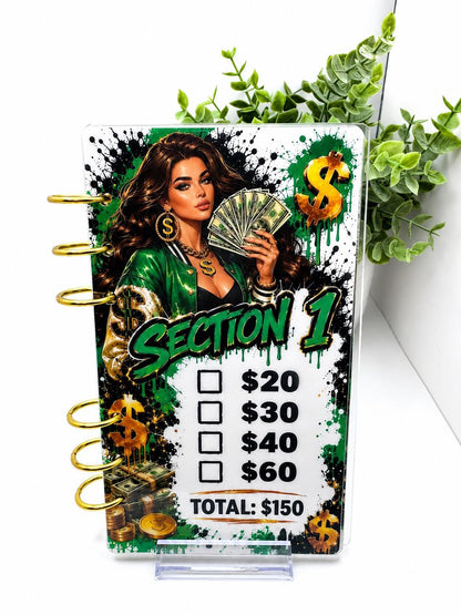 1K Savings Challenge Clear Acrylic Binder Bundle with Cash Envelopes, Trackers and Pom-Pom