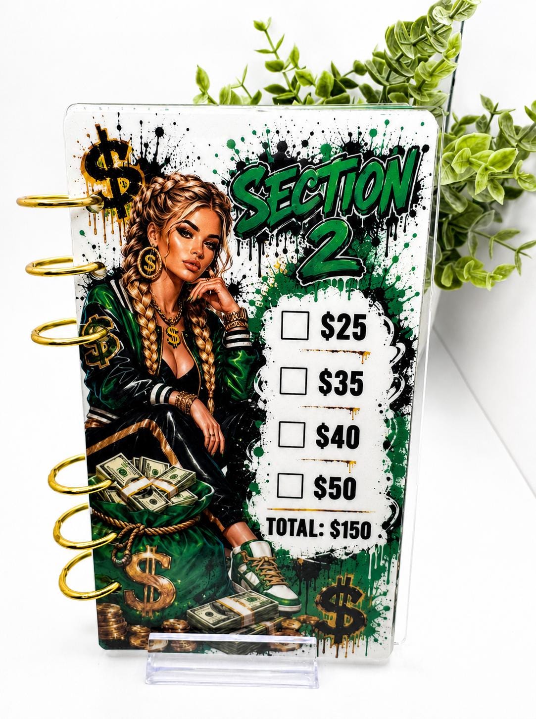 1K Savings Challenge Clear Acrylic Binder Bundle with Cash Envelopes, Trackers and Pom-Pom