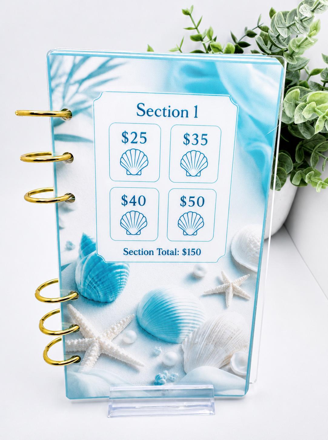 1K Vacation Savings Challenge Acrylic Binder Bundle with Cash Envelopes and Pom-Pom