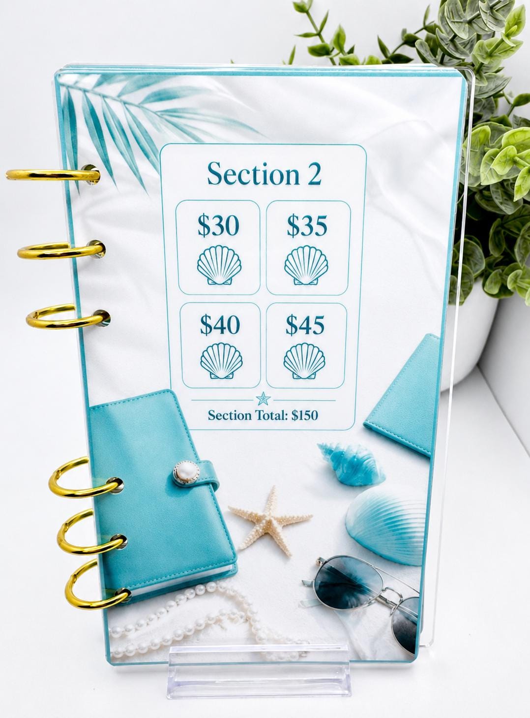 1K Vacation Savings Challenge Acrylic Binder Bundle with Cash Envelopes and Pom-Pom