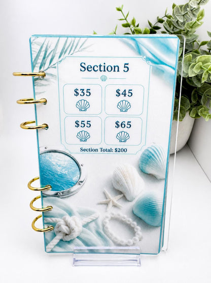1K Vacation Savings Challenge Acrylic Binder Bundle with Cash Envelopes and Pom-Pom