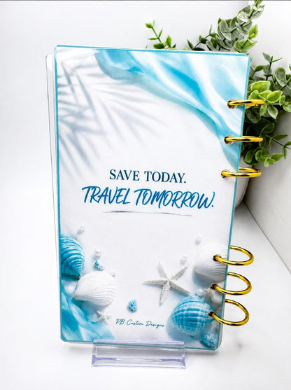 1K Vacation Savings Challenge Acrylic Binder Bundle with Cash Envelopes and Pom-Pom