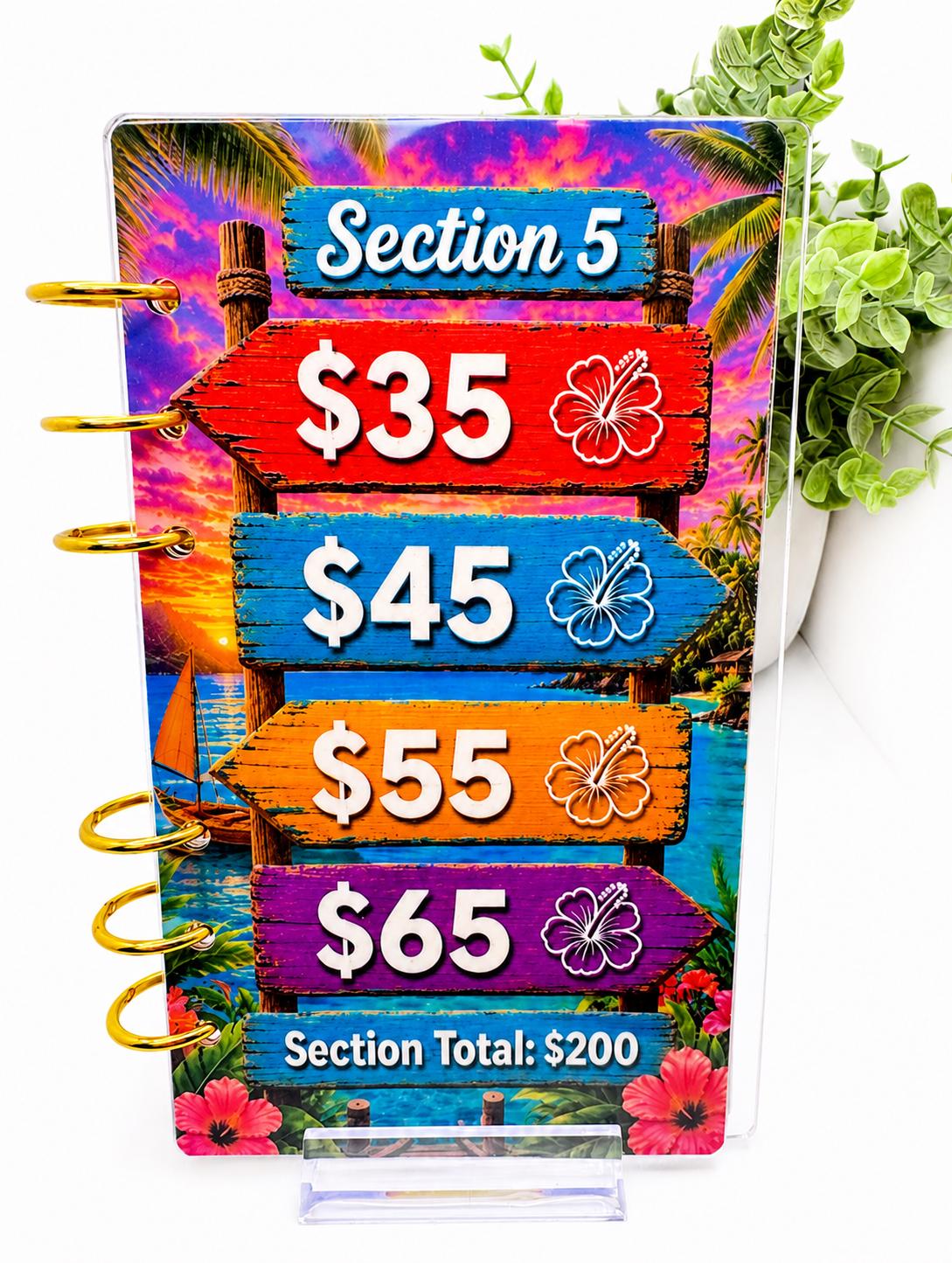 Tropical 1K Vacation Savings Challenge Acrylic Binder Bundle with Cash Envelopes and Pom-Pom
