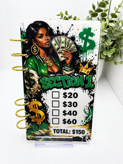 1K Savings Challenge Acrylic Binder Bundle with Cash Envelopes and Black Pom-Pom