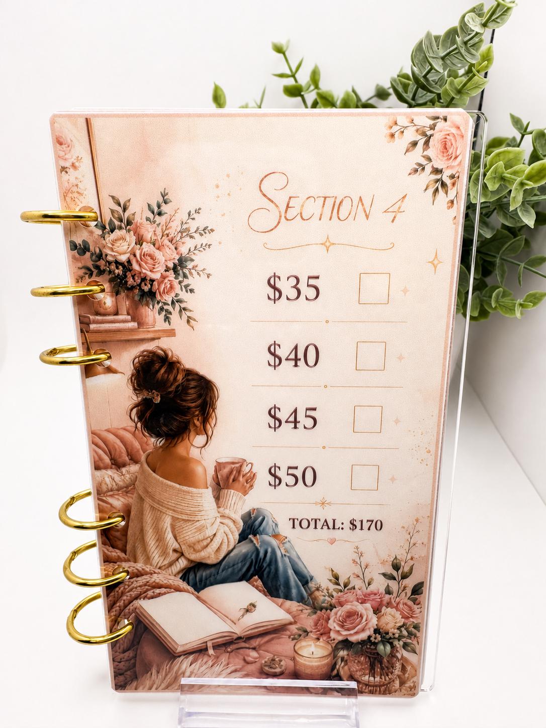 Blush 1K Savings Challenge Acrylic Binder Bundle with Cash Envelopes and Pom-Pom