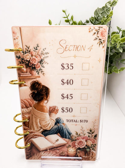 Blush 1K Savings Challenge Acrylic Binder Bundle with Cash Envelopes and Pom-Pom