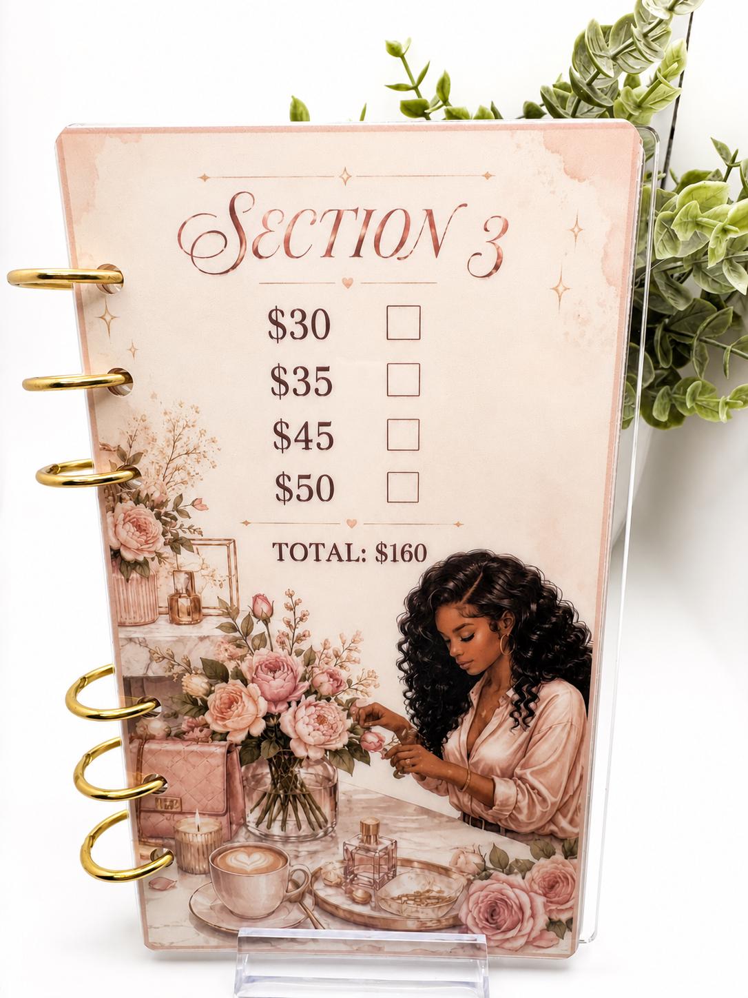 Blush 1K Savings Challenge Acrylic Binder Bundle with Cash Envelopes and Pom-Pom