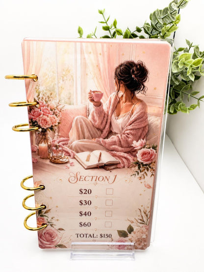 Blush 1K Savings Challenge Acrylic Binder Bundle with Cash Envelopes and Pom-Pom