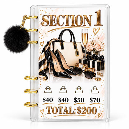 2K Savings Challenge A6 Clear Acrylic Budget Binder With Black Pom Pom