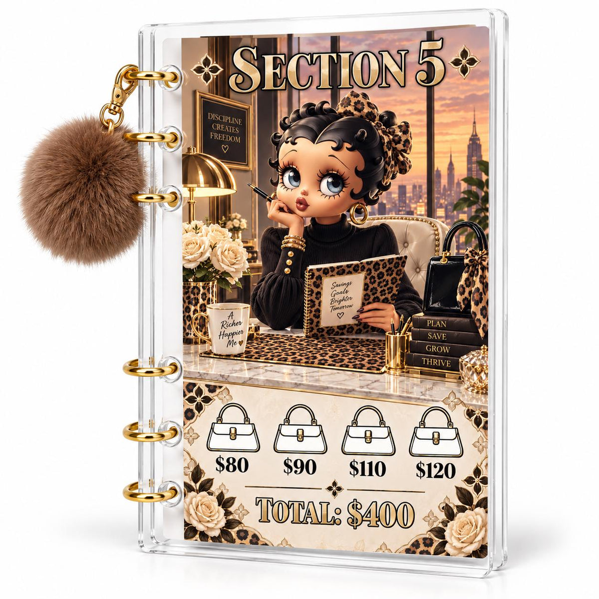 2K Savings Challenge A6 Acrylic Binder Leopard Glam Budgeting Set