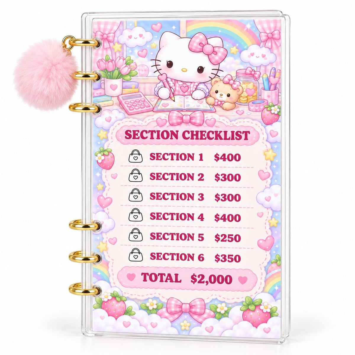 Pastel Kitten 2K Savings Challenge A6 Acrylic Binder Budgeting Bundle
