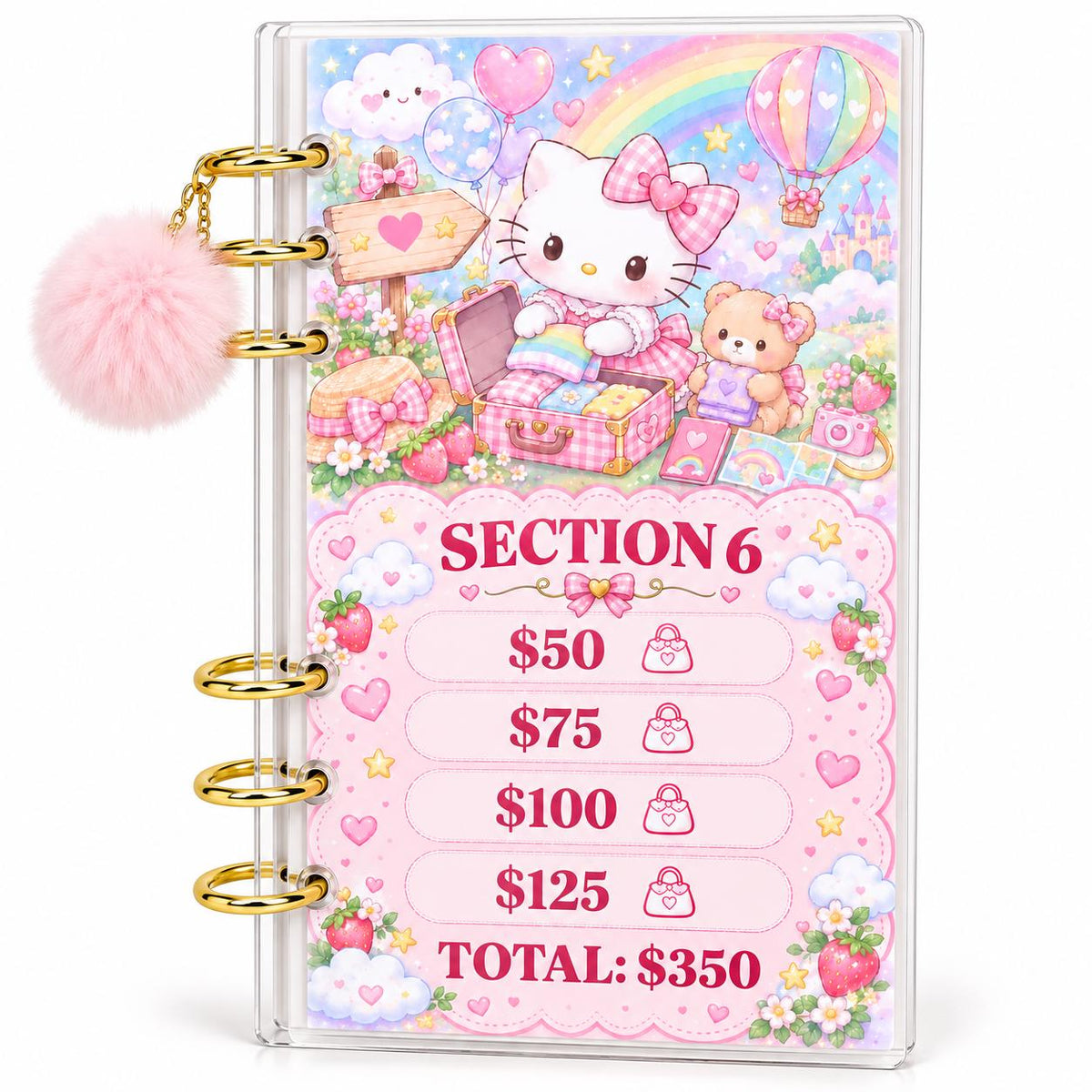 Pastel Kitten 2K Savings Challenge A6 Acrylic Binder Budgeting Bundle