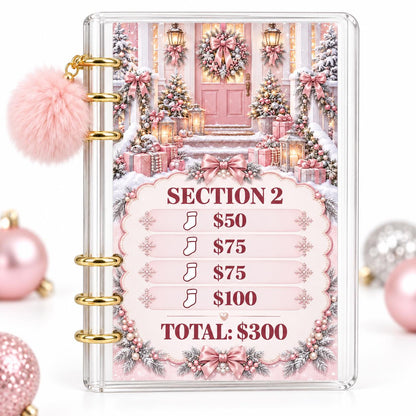 Pink Christmas 2K Savings Challenge A6 Acrylic Budget Binder With Pom Pom