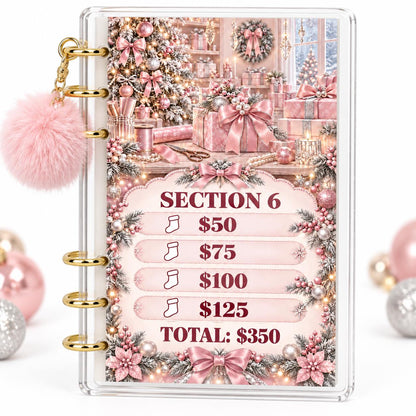 Pink Christmas 2K Savings Challenge A6 Acrylic Budget Binder With Pom Pom