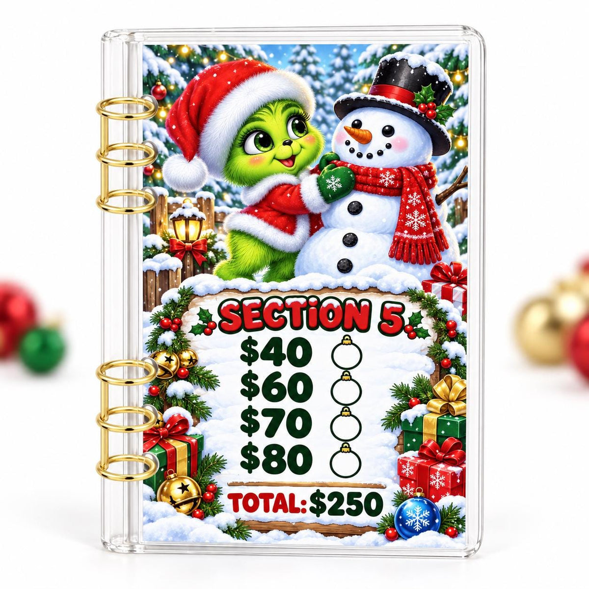 Green Christmas 2K Savings Challenge A6 Acrylic Budget Binder